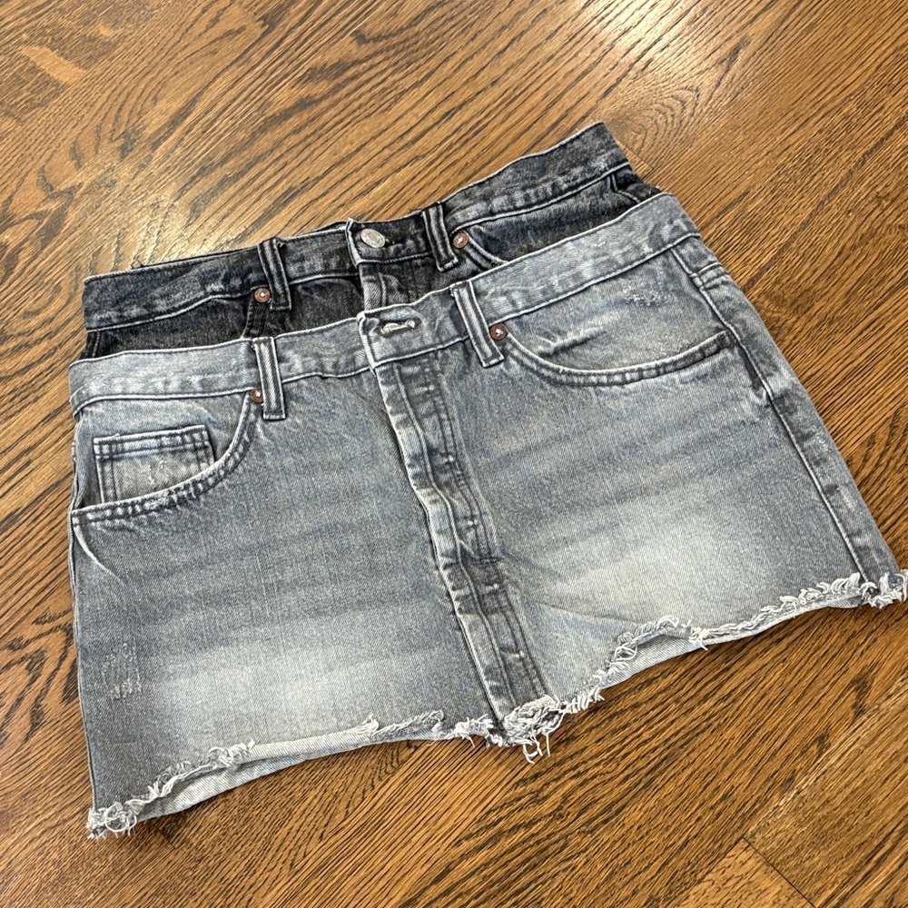 Zara double waistband grey denim skirt, M